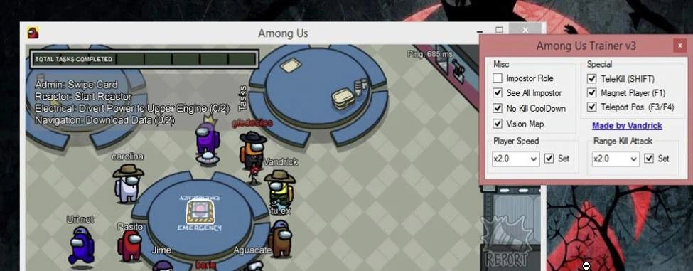 Чит AU Trainer v3 для игры Among Us (на ПК)