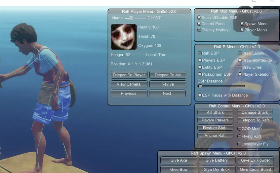 Чит Raft Mod Menu (Intenal) + Godmode (Режим Бога) — изображение 1