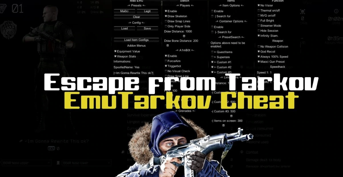 Чит EmuTarkov для Escape from Tarkov (Аим + ЕСП)