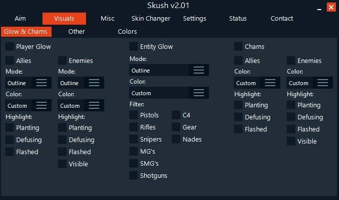 Чит CS:GO Skush Aimbot, Wallhack, Visual, Triggerbot, Skin Changer