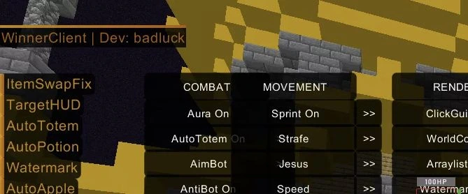 Чит Winner Client для Minecraft 1.16.5 (Free)